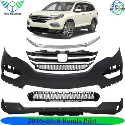 Front Bumper Cover Fascia & Grille Assembly Kit For 2016-2018 Honda Pilot Foto 1 de 4