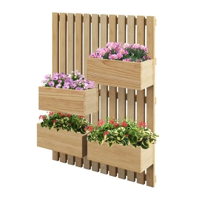 Cama de jardín elevada de 4 cajas con enrejado para plantas trepadoras jardineras montadas en la pared Foto 1 de 4