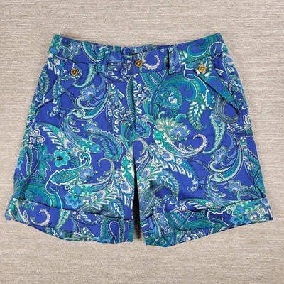 Lauren Ralph Lauren 百慕大短裤女式 8 蓝色佩斯利铐金色纽扣 — 第 1/4 张图片