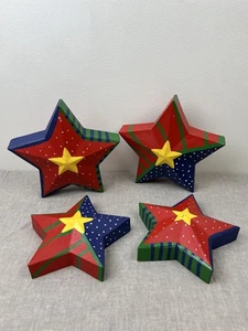 Vtg Set of 4 Cardboard Star Shaped Nesting Boxes Folk Art Americana Painted NOTE - Picture 1 of 8