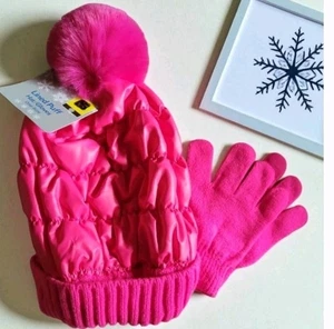 NEU MIT ETIKETT ROSA GEFÜTTERTE POLY-MÜTZE JUGEND MÄDCHEN BEANIE MÜTZE STRICK WINTERHANDSCHUHE EINHEITSGRÖSSE - Bild 1 von 4