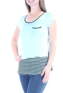 KENSIE Womens Aqua Sheer Striped Short Sleeve Scoop Neck Top Size: S - Picture 1 of 6