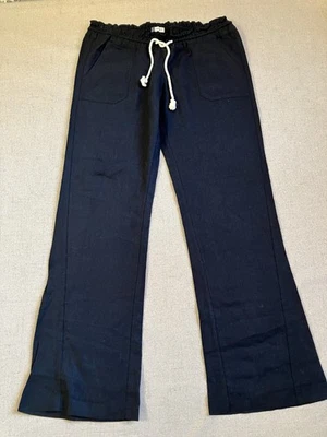 Pantalones de mujer Roxy L negro lino viscosa 32" entrepierna pierna ancha bolsillos de tiro bajo Foto 1 de 4