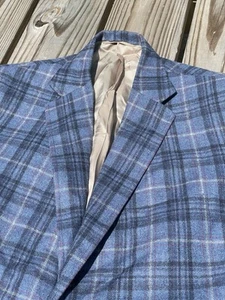 Tom James Sportcoat 40R Holland & Sherry Blue Plaid Wool Flannel Check Jacket - Picture 1 of 10