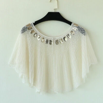 Poncho Lady Cape blusa de malha de renda xale manto frisado glitter moda nupcial - Imagem 1 de 4