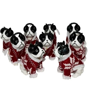 9 French Bulldog Frenchie in Sweater Earmuffs Christmas Tree Ornaments - Picture 1 of 7