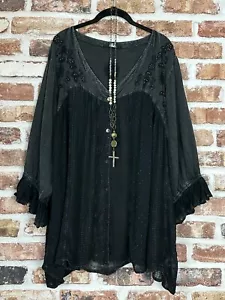 PLUS SIZE Overdyed Patchwork Block Vintage EMBROIDERED Laced BOHO TUNIC TOP - Picture 1 of 8