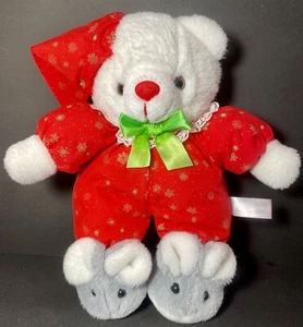 House of Lloyd 1991 Snuggles Plush Teddy Bear Red Star Pajamas Bunny Slippers - Picture 1 of 6