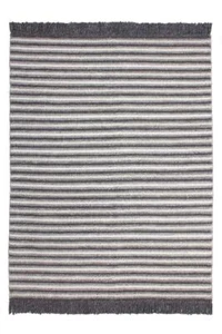 Wolle Teppich Boho Kurzflor Grau Fransen Streifen Muster Modern Design80x150 cm - Bild 1 von 4