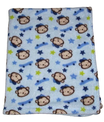 Cutie Pie Blue Monkey Skateboard Green Stars Baby Blanket Security Lovey - Image 1 of 2
