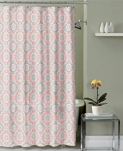 Coral White Grey Fabric Shower Curtain: Ornate Medallion Design - Picture 1 of 1
