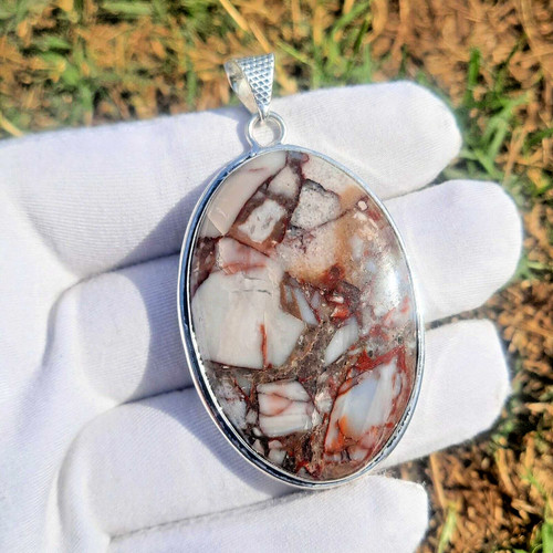 VETEMENTS Ciondolo diaspro pietra preziosa ovale argento sterling 925 gioielli 2 5" regalo Natale