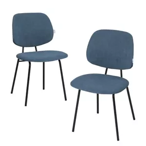 Dining Chiars Set of 2 Corduroy Padded Seat Kitchen Living Room Side Chiar Blue - Picture 1 of 8