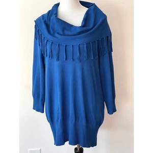 Notations XL Royal Blue Fringe Cowl Neck Sweater New without Tags - Picture 1 of 7