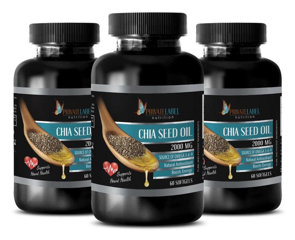 Aceite de Semillas de Chía Orgánico 1000mg Omega 3-6-9 Nutrición Ácidos Grasos 180 Cápsulas Blandas 3 B Foto 1 de 4