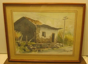 Schönes Adobe Haus Aquarell Gemälde von S PANAIGUA datiert 1989 mattiert & gerahmt! - Bild 1 von 4