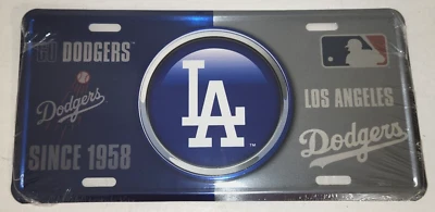 Placa de licencia de metal con diseño dividido de los Dodgers de Los Ángeles MLB Foto 1 de 2
