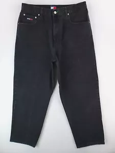 Vintage Tommy Hilfiger Jeans Mens 36x30 Black Relaxed Tapered Baggy Streetwear - Picture 1 of 17