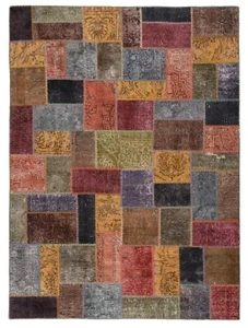 Patchwork 246x182 cm Handgeknüpfter Perserteppich Orient Carpet Rug Vintage - Picture 1 of 8
