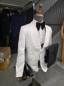 3-Piece , 1-Button Mix To Match White & Black Slim Fit Tuxedo - Picture 1 of 1