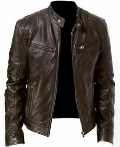 Chaqueta de cuero de motociclista marrón más vendida para hombre 100 % piel de cordero chaqueta de corredor café - Imagen 1 de 7