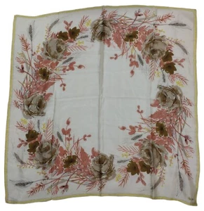 Vintage Vera Head Scarf Silk Handrolled Japan Floral Yellow Pink Tan FLAWS - Picture 1 of 9