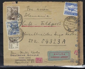 Feldpost/Zensur  aus Spanien-Cartagena vom 7.6.1943, an FP 04323A (FP-62) - Bild 1 von 2
