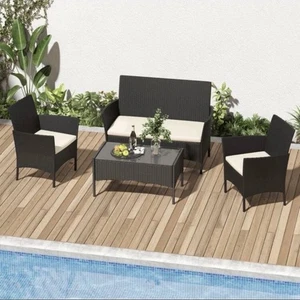 Rattan Garden Furniture Outdoor Patio Conservatory 4 Piece Set Chairs Sofa Table - Picture 1 of 9