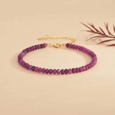 Pulsera delicada de piedra turmalina rosa natural Pulsera de piedras preciosas de rubelita Foto 1 de 4