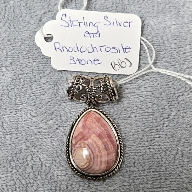 Sterling Silver Rhodochrosite Stone Teardrop Pendant Necklace Women - Image 1 of 4