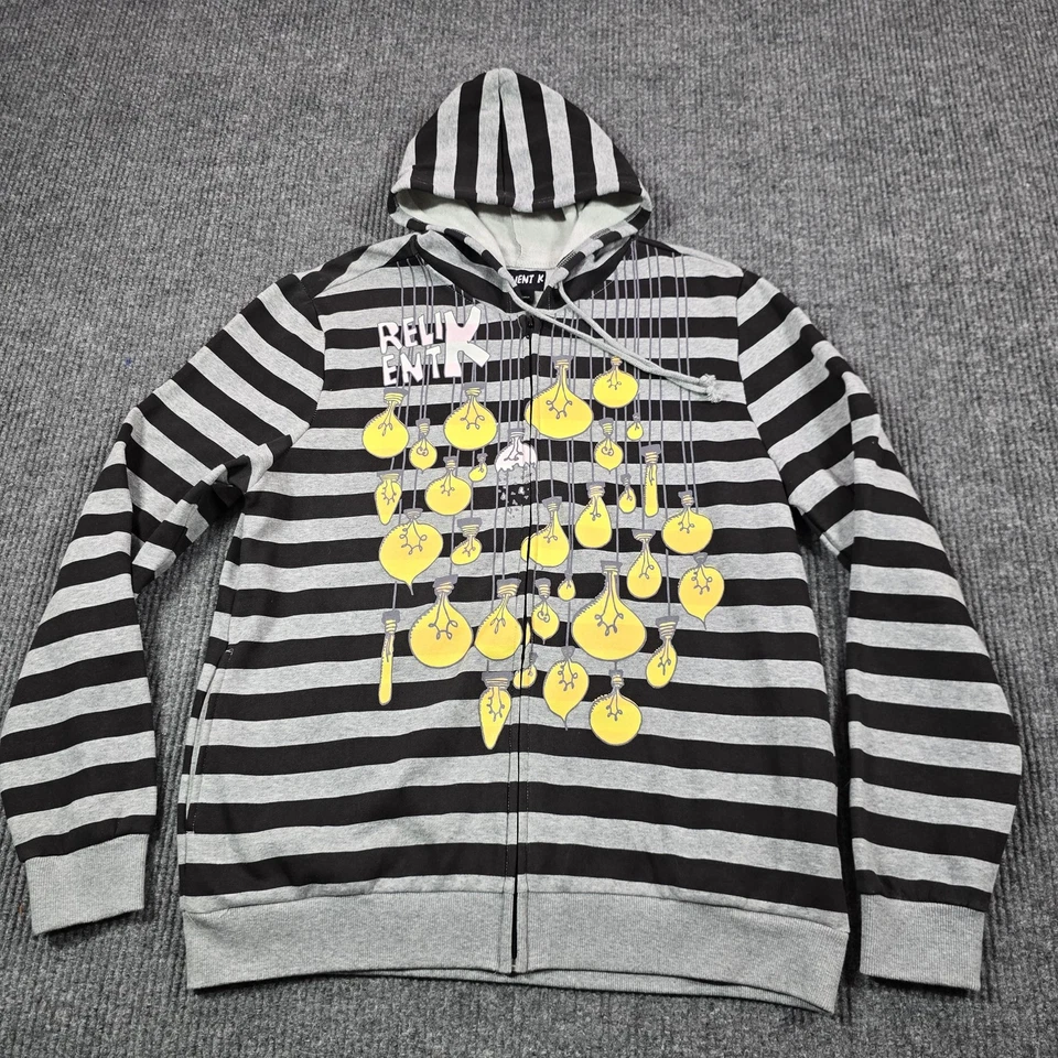 Relient K Sudadera con Capucha Hombres Grande Gris Negro Rayas Cremallera Banda Sudadera Gráfico Y2K Foto 1 de 4
