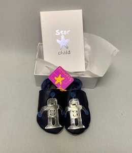 Zapatos Bebé Star Niño Cuero Azul Plata Robot 6-12 Meses/Medianos. NUEVO - Imagen 1 de 7