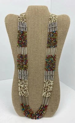 Collar MUDD 34" Multicolor Semilla Cuentas Multi-Hebra Tonos Plateados y Dorados Playa Foto 1 de 4