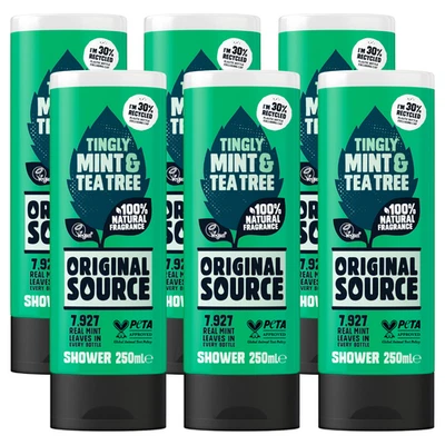 6 x Original Source Moisturising Shower Body Wash Tingly Mint & Tea Tree 250ml