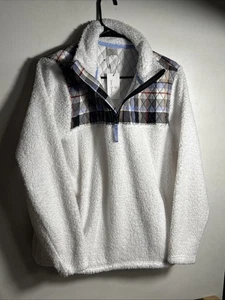 Vera Bradley Peluche Polar Pullover 1/4 Cremallera Sudadera Mujer XL Cintas Cuadros - Imagen 1 de 4