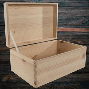 Wooden Memory Keepsake Storage Box 29x19x13cm/ Natural Decorative REAL PINE Lid - Picture 1 of 8
