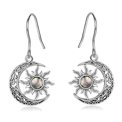 Brincos de prata esterlina 925 com gota de lua e sol de madrepérola - Imagem 1 de 4