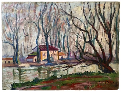 THE SEINE AT CHATOU - MYSTERY SIGNED  STYLE VLAMINCK - GREAT FRENCH OIL PAINTING - Image 1 of 4