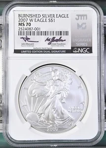 W Eagle 2007 bruñido Silver Eagle S$1 MS70 firmado por Mercant & Gaudioso - Imagen 1 de 3