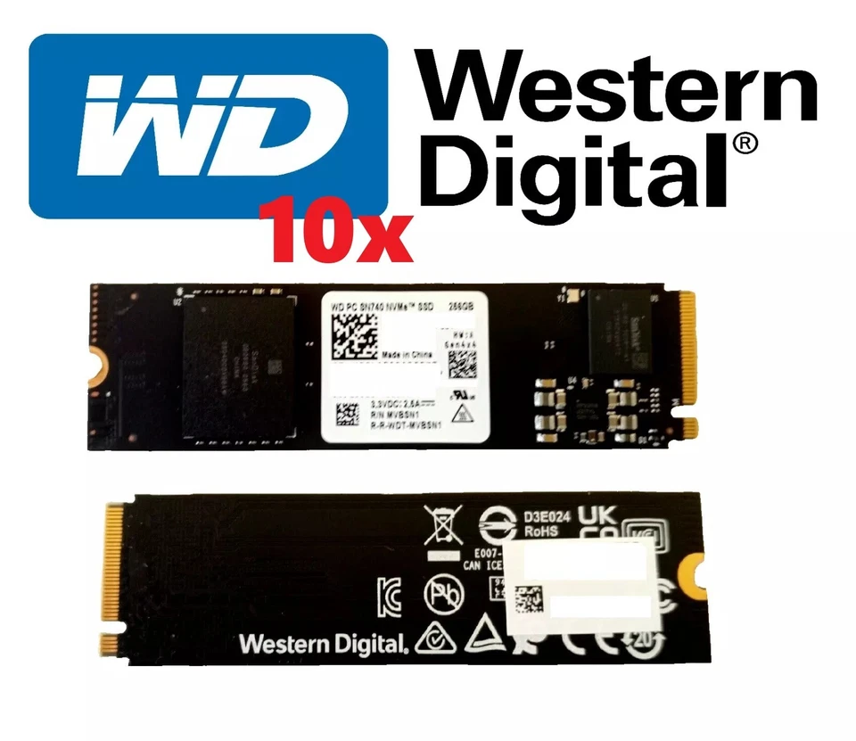 10X Western Digital WD HD SOLID STATE M.2 2280 256GB PCIe 4.0 BULK NVMe SN740