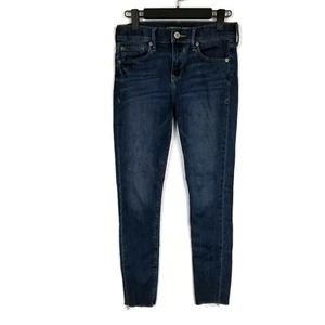 Express Dark Wash Mid Rise Raw Hem Ankle Legging Jeans Womens 2R actual 26x28 - Picture 1 of 7