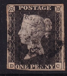 GB PENNY GREY-BLACK QV 1840 SG3 1d Plate 10 (DC) Used black MX Cat £1,000 - Picture 1 of 2