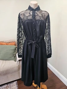 Vintage ** 60s 70s ** Black ** Lace Detail ** Dress** Size EU44 / AU12 - Picture 1 of 18