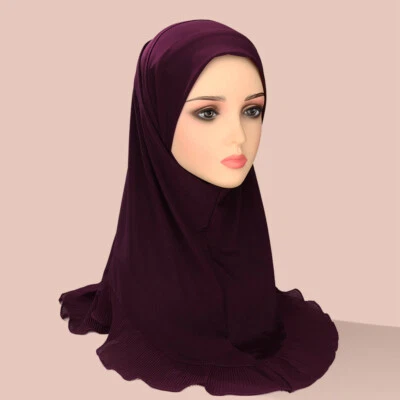 Bufanda larga con volantes islámica musulmana para mujeres Hijab Amira chal envolvente instantáneo de una pieza Foto 1 de 4