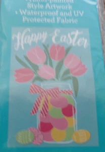 NEW SMALL “HAPPY EASTER” FLORAL MULTI-COLOR GARDEN FLAG - Picture 1 of 7