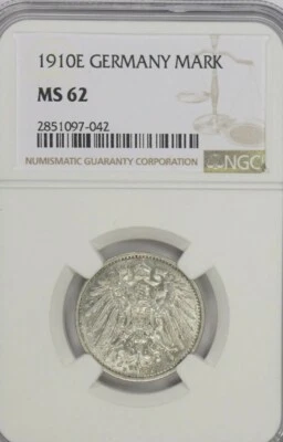 1910 E Silver Mark ⭐POP 1/1⭐.  NGC MS62 Germany . Highest Graded  - Image 1 of 2