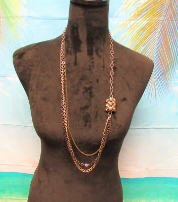 Collar con cadenas de bronce y negro y un abalorio de diamantes de imitación marcado AEO 32" Foto 1 de 4