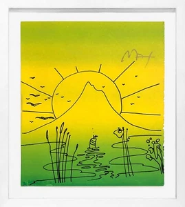 PETER MAX "SAILBOAT SUNRISE" | ORIGINAL MIXED MEDIA WATERCOLOR ON PAPER | 20X18" - Picture 1 of 2