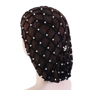 Crochet Hairnet Hair Net French Mesh Fish Net Snood with Pearls Women - Picture 1 of 9