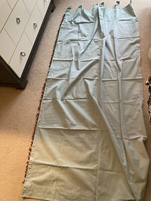 WAMSUTTA 2pc Thick Cotton Aqua Blue Window Drapery Curtains with Trimming - Image 1 of 4